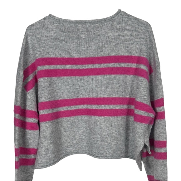 Pink Lily Gray & Hot Pink Striped Cropped Sweater, Size M - Picture 7 of 8